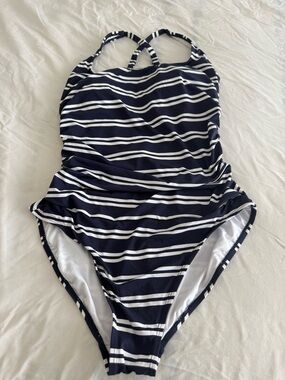 Women's Nautical Navy & White Striped One-Piece Swimsuit